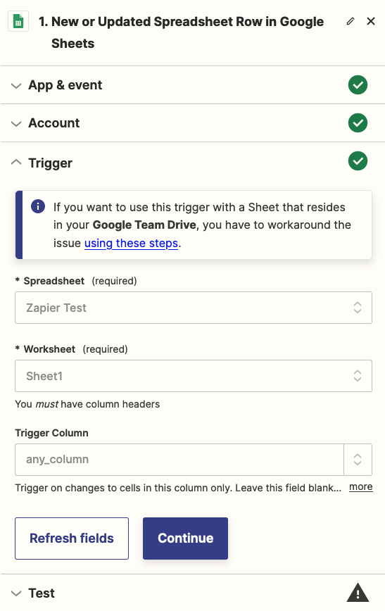 Configure trigger event for trigger